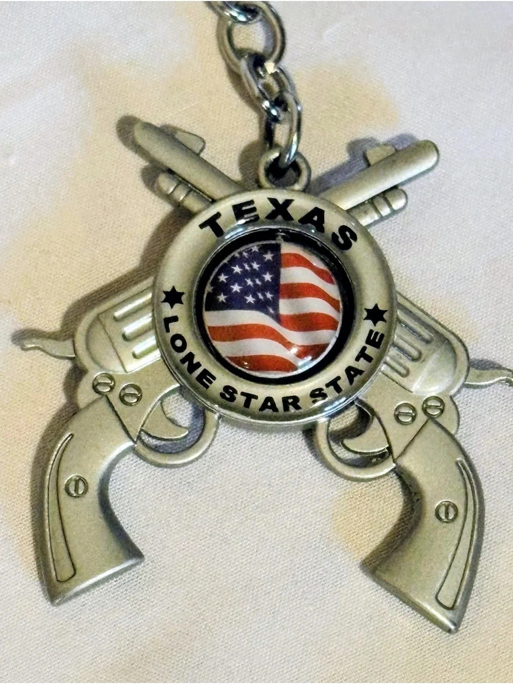 Texas Lone Star State Silver Flag Keychain